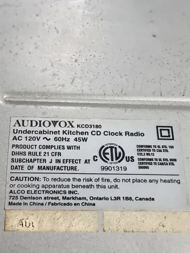 Rádio Relógio CD Clock Radio Audiovox KCD3180