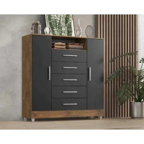Cômoda Isabele 5Gvs 2Pts Castanho.Onix Quarta Divisão - Entrega Rápida! 