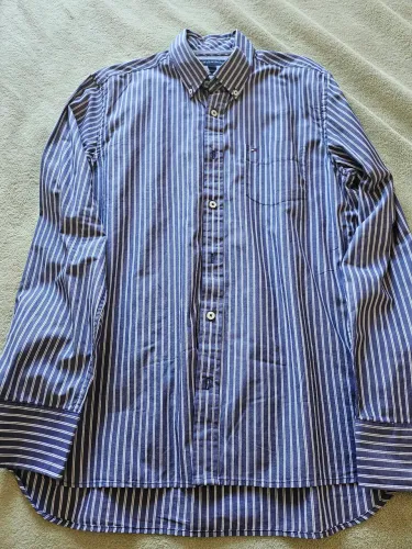 Camisa Social Listrada Azul Tommy Hilfiger