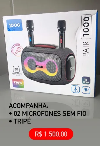 Caixa de som Joog com 2 microfones sem fio e tripé - muito melhor que qualquer JBL