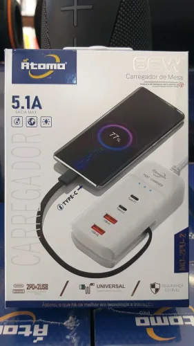 Carregador de Mesa Atomo 66W - Carregamento Rápido e Seguro