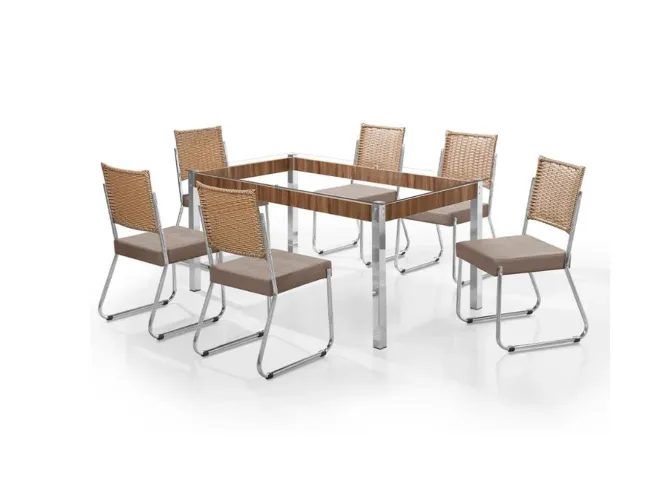 Mesa de Jantar Aço Nobre Claudia com Tampo Kanon e 6 Cadeiras