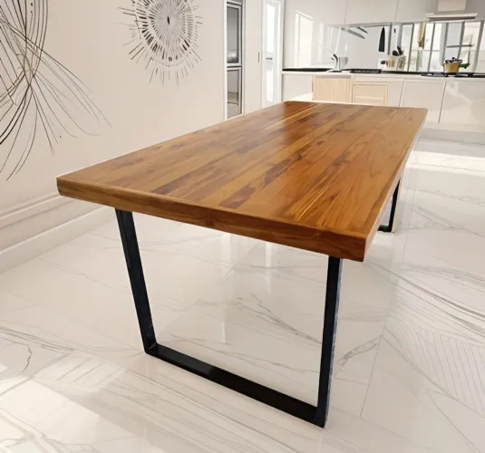 Mesa de Jantar de Madeira Maciça Base de Metalon 