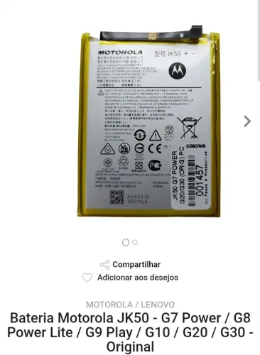 Bateria Motorola JK50 - G7 Power / G8 Power Lite / G9 Play / G10 / G20 / G30 - Original