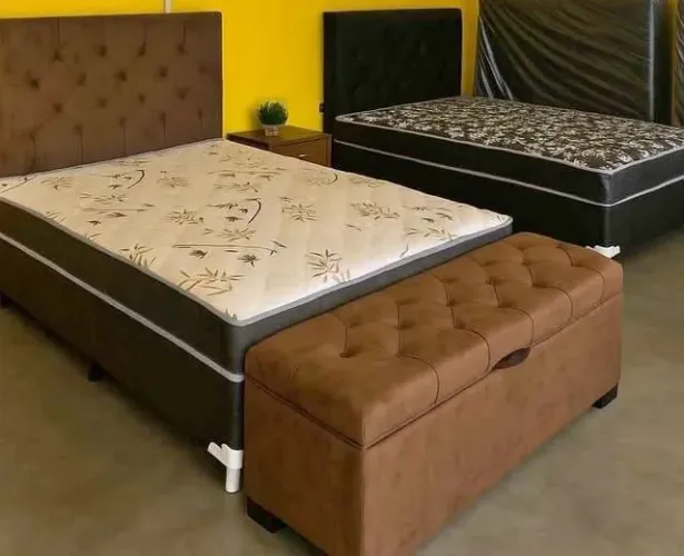 Cama Box Casal Completa com Cabeceira e recamier Baú, frete grátis 