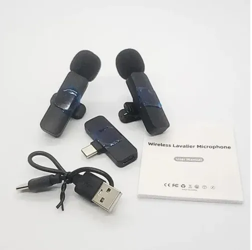 Microfone Sem Fio Duplo Lapela Profissional Android K9 Preto Tipo C