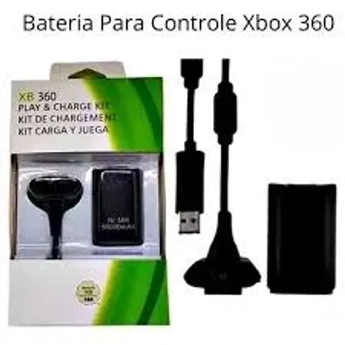 Bateria para Controle Xbox 360 + Cabo Carregador - Preto ?