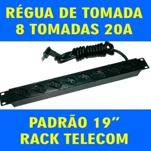Régua 8 tomadas 20A c/ 2,5m para Rack 19" Telecom