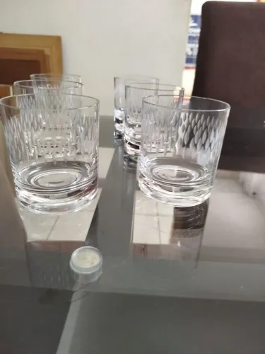 Antigo conjunto 6 copos cristal Lapidado Hering anos 70