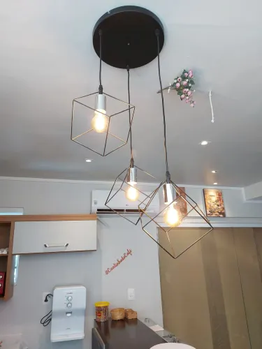 Lustre Pendente Industrial 3 Lâmpadas Quadrado