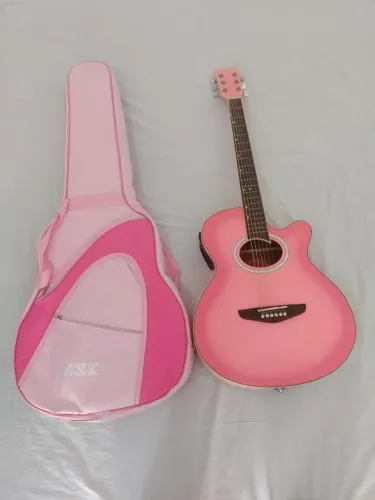 Violão Tagima Dallas Acoustic rosa pink original acompanha capa rosa estofada