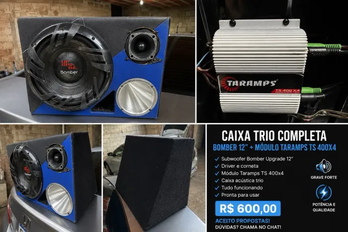     Caixa Trio Bomber 12 + Módulo Taramps TS400x4