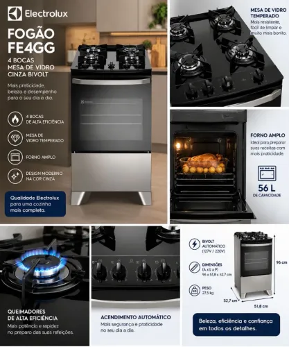 FOGÃO ELETROLUX FE4GG 4 BOCAS