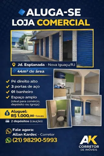 Alugo loja 44m². Bairro: Jardim Esplanada, Nova Iguaçu/RJ.
