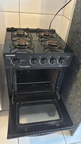 Fogão esmaltec preto mesa de vidro