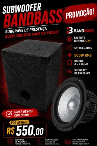 Subwoofer Bandpass com falante Bravox UXP 12 polegadas