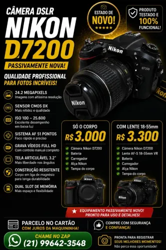 Câmera NIKON D7200 Profissional.