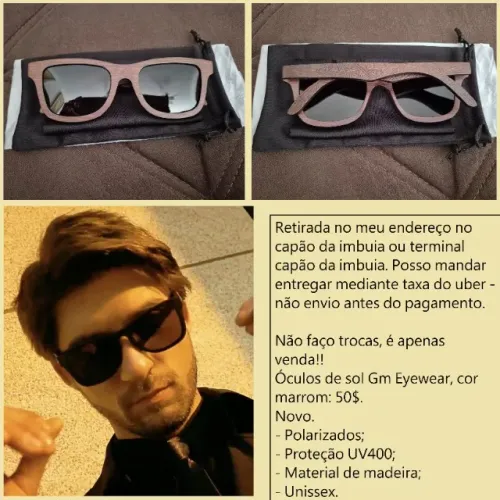 Óculos de sol Gm Eyewear marrom madeira novo