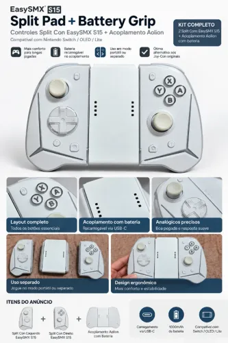 Easy SMX S15 - Controle Nintendo Switch (com acoplamento central recarregável)