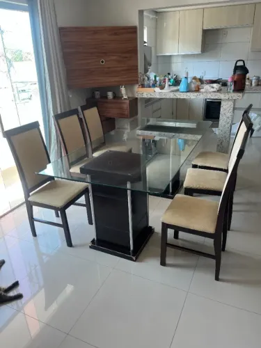 Mesa de Jantar de Vidro + 6 Cadeiras - 200x100 cm