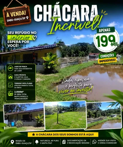 Vende chácara 2.000m2 região do Embu Guaçu cipó