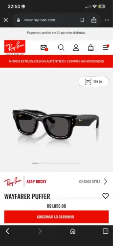 Óculos rayban puffer asap rock tamanho 47/23 tudo preto original novo
