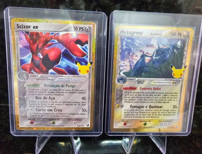 Cartas Pokémon Scizor Ex, e Metagross 30 anos, Ambos (Nm)