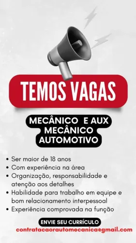 Vaga para mecanico e auxiluar de mecanico