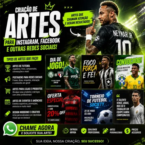  Criação de Artes Profissionais para Instagram, Facebook, WhatsApp e Futebol