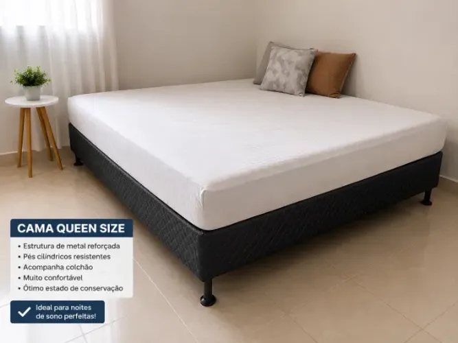 Cama Box Queen Size com Colchão Usada
