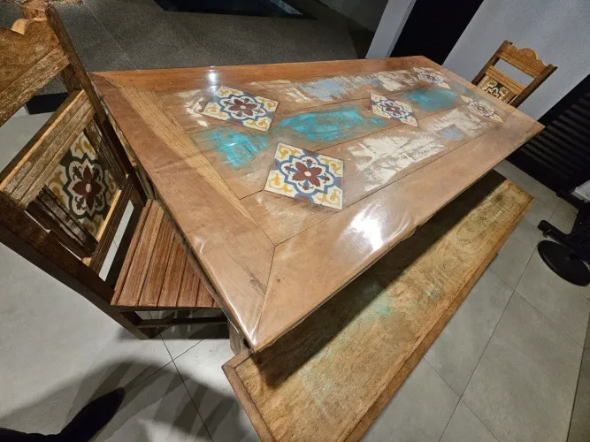 CONJUNTO MESA MADEIRA MACIÇA