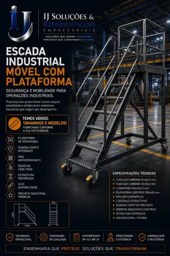 Escada Industrial Móvel com Plataforma - Fabricação Sob Medida