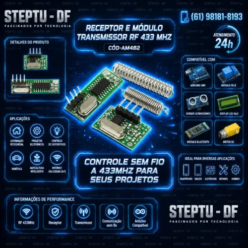 Receptor e módulo transmissor Rf 433 mhz Arduino Automação COD-AM482