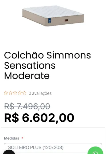 Colchão Viúvo solteiro Simmons Sensations Moderate