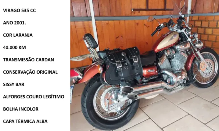 VIRAGO 535 CC, (CAVERUDA), IMPECÁVEL, CONDIÇÕES PARA PLACA PRETA. ACOMPANHA CAPA E ALFORJE