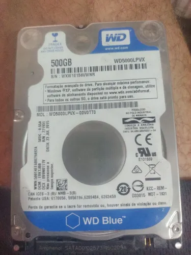 HD de notebook 500 gigas marca wd BLUE funcionando perfeitamente