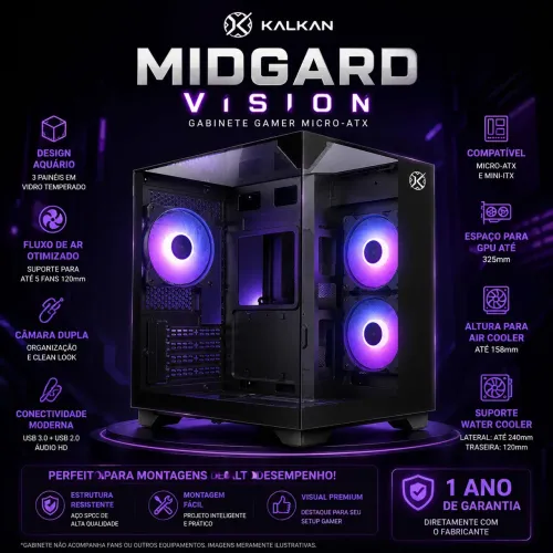 Gabinete Aquário Kalkan com 3 fans rgb