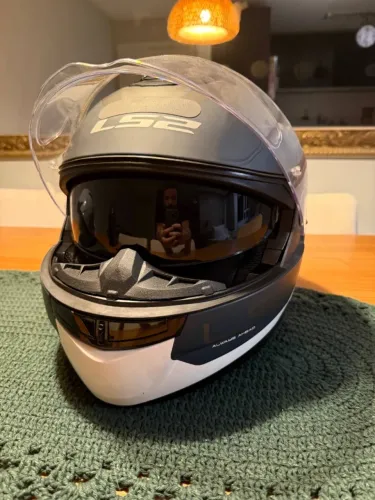 Capacete Articulado Tam 62 LS2 Strobe 2 Victory Cinza e Branco com Viseira Solar