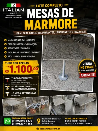 Lote completo de mesas de mármore por apenas R$ 1.100,00!