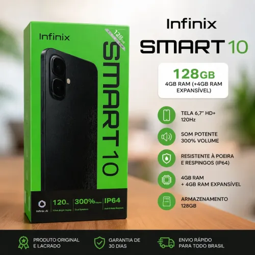 Infinix Smart 10 128GB 4GB RAM 4G Dual Chip Tela HD+ Android Smartphone Original