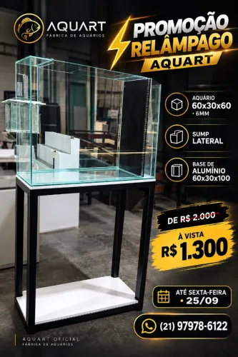 AQUÁRIO 60x30x60 CM - VIDRO 6MM Base de ALUMÍNIO 60x30x100 cm