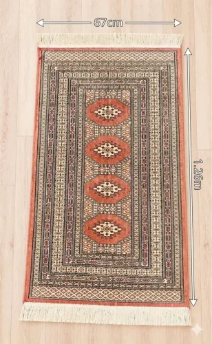 Tapete Persa Bukhara 1,26m x 67cm com Franjas - Clássico Oriental Vintage