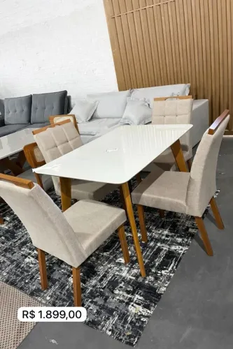 Mesa de jantar 4 cadeiras com tampo de vidro  