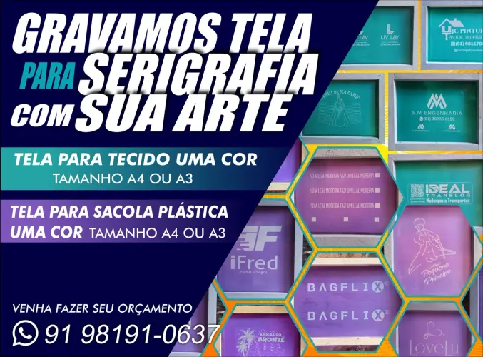 Gravamos tela para serigrafia tecido ou plástico com sua arte<br>