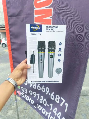 Kit Microfone Duplo sem Fio Átomo Recarregável - Loja Store World