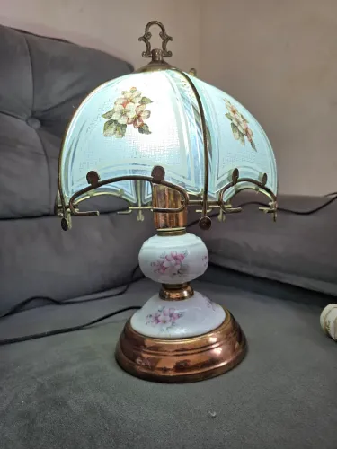 Abajur Vintage em Porcelana e Vidro Decorado