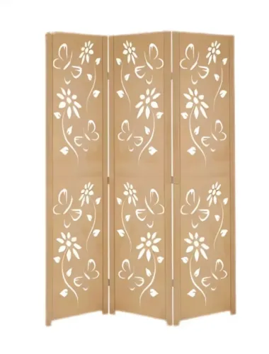 3 Biombos Folha Divisor Divisória Painel Separador De Ambiente Madeira Mdf Cru Sanfonado