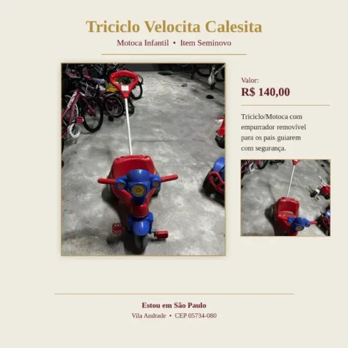 Motoca Infantil Triciclo Velocita Calesita