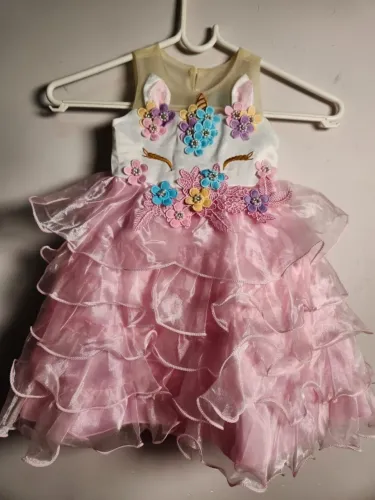 Vestido de Festa Infantil Unicórnio Jardim Encantado Luxo - Tamanho 1