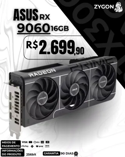 [S/ NOVO] Placa de Vídeo ASUS RX 9060 XT 16GB - Garantia 90 Dias